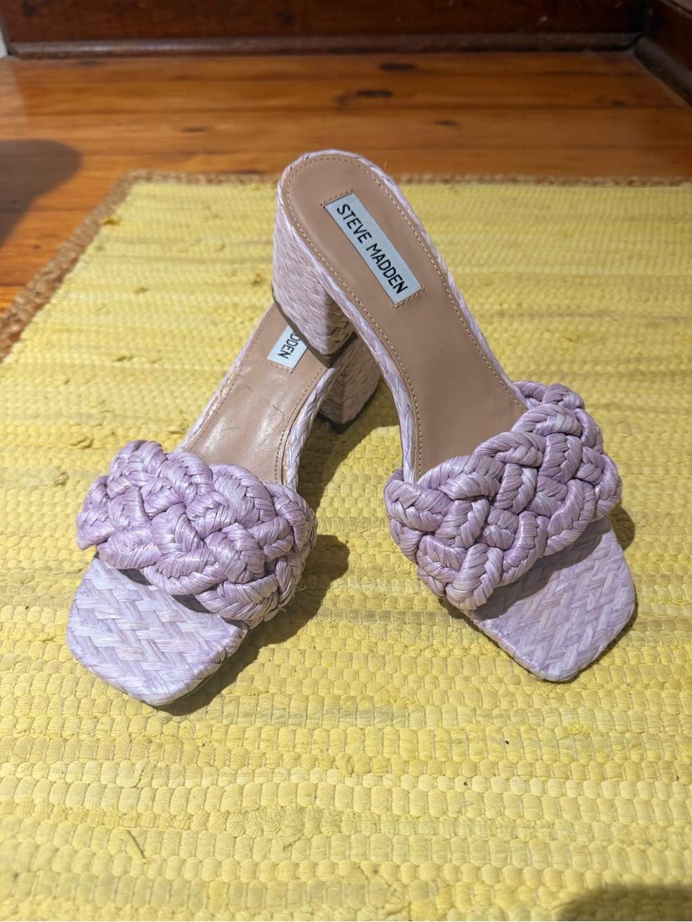 Steve Madden straw Lilac Block Heel Sandals